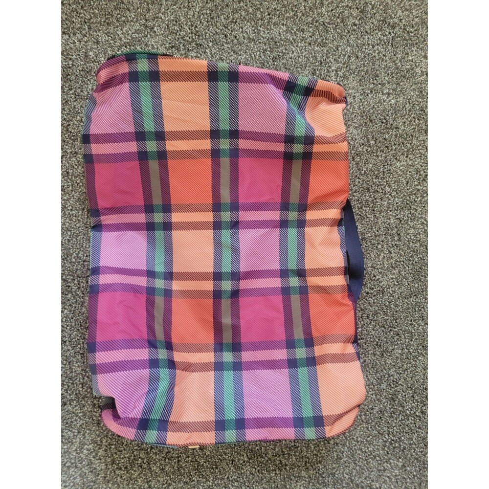 Kate Spade Bright Plaid Mesh Travel Bag With Handle Gold Zippers 20" x 14"